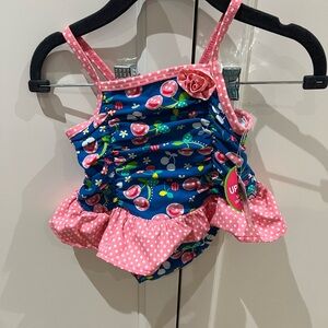 Floral Blue and Pink Kids Swimsuit 3-6m